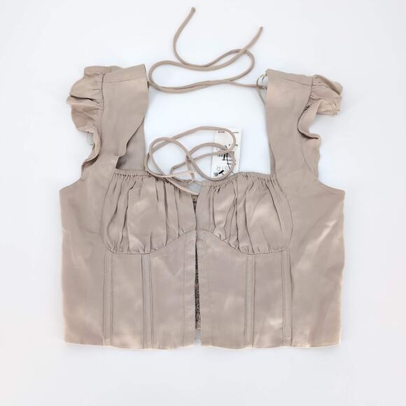 Astr the Label Milkmaid Cap Sleeve Champagne Color Top MSRP $65 - Size S - NWT - Picture 7 of 16